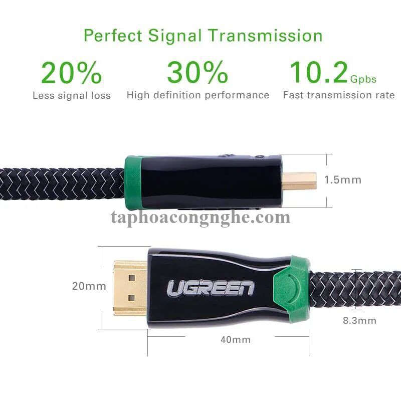 Ugreen 10293 3M màu Đen Cáp tín hiệu HDMI vỏ bọc kim loại hỗ trợ 3D 4K2K HD126 30010293